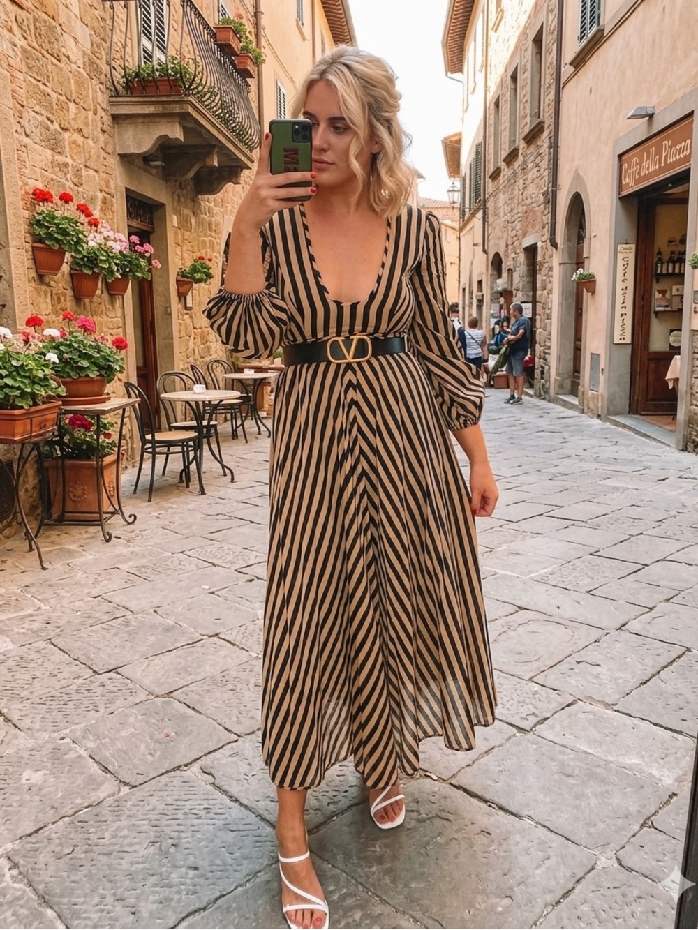 Zimmermann Jaya Plunge Striped V-Neck Long Sleeve Maxi Dress